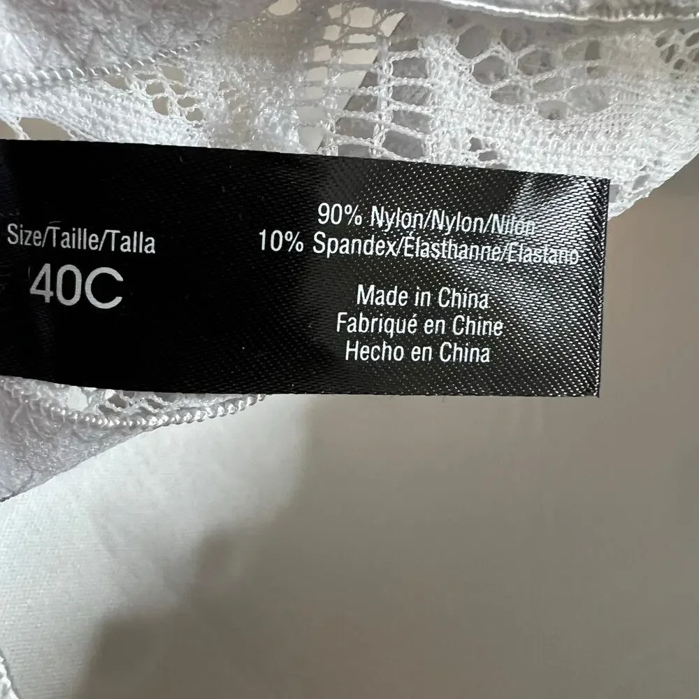 Rene Rofe T-Shirt Bra 40C Womens White Floral Lace Wire-Free Lightly Padded New - Picture 4 of 6